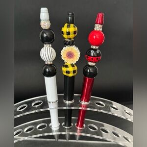 P11.Stylish Beaded Pens Set (3)- Black, Red, White